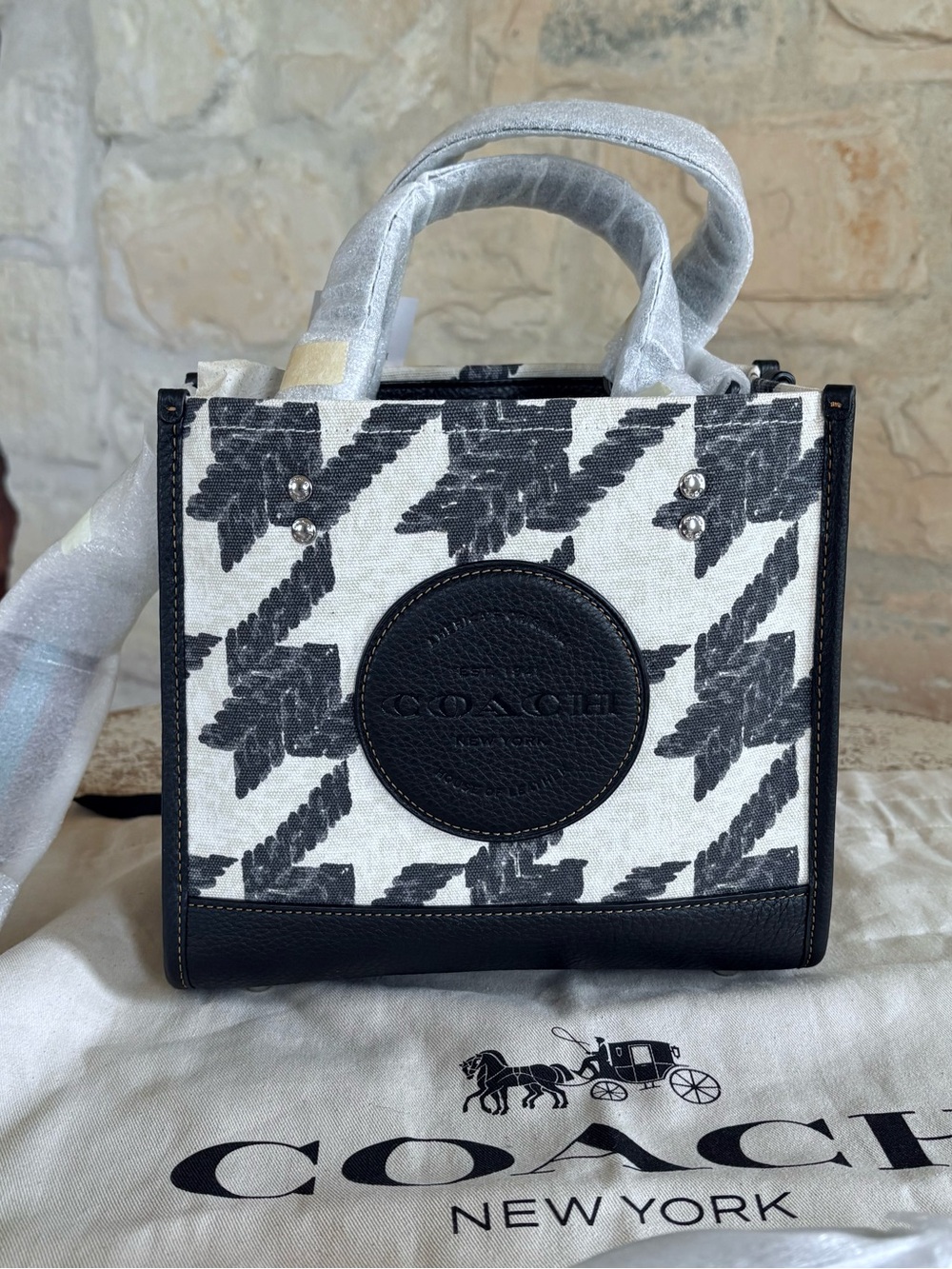 COACH Black & White Mini Tote with Signature Round Patch